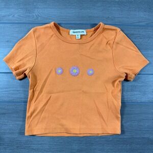 OBSESSIVE LOVE Orange Daisy Embroidered Crop Top T-Shirt Women's Size S